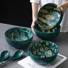 Bowls 8 Inch Ceramic Bowl Japanese Hand-painted Embossed Underglaze Tableware Home Restaurant 2 L Large Salad Soup