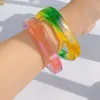 Brazalete Moda Cambio Gradual Colorido Resina Acrílica Geométrico Ancho Cuadrado Transparente Pulsera Mano Joyería Regalo Al Por Mayor