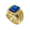 Anéis de aço inoxidável de dragão de ouro retrô fashion para homens anéis de strass azul tamanho 7 8 9 10 11 12