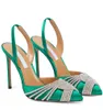 Summer Luxury Women Celeste Dress Shoes Aquazzuras Crystal-embelled Toe Stems Knutade Lady High Heels EU35-43 Original Box