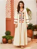 Ethnic Clothing Womens Kaftan Embroidered Long Dress Abaya Female Elegant Vintage V-Neck Sleeve Loose Robe Dubai Turkey Islamic