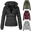 Casaco feminino de mulher de manga longa tipo curto cor sólido Autumn Winter Jacket Hooded Zipper quente Casual Puffer feminino Outwear