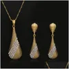 Brincos de colar de jóias de moda Dubai Conjuntos de jóias para feminino Declaração de gotas de água de cristal Declaração de casamento de casamento de noiva Delagem Dhuzx