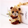 Porte-clés créatif mignon strass dessin animé Panda porte-clés Sichuan Nt pendentif en métal Animal petit cadeau livraison directe bijoux Dhjyu