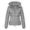 Casaco feminino de mulher de manga longa tipo curto cor sólido Autumn Winter Jacket Hooded Zipper quente Casual Puffer feminino Outwear