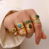 Anillos de racimo diseño juvenil piedra Natural anillo de acero inoxidable mujeres impermeable elegante joyería dorada 2022 conjunto