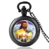 Pocket Watches Classic Antique Jesus Design Glass Cabochon Quartz Watch Vintage Men Women Pendant Necklace Chain Hours Clock