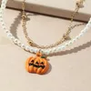 Strand Metal Chain Pearl Bracelet For Women Jewelry Supplies Cartoon Pumpkin Halloween Charm Girls Gift Accessories