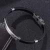 Charm Bracelets Customize Engrave Name Men Bracelet Black Leather Bangles Casual Wristband Male Stainless Steel Hand Jewelry Gifts FZ1173