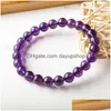 Perlé 8Mm Rond Brin Forme Verre Violet Améthyste Cristal Pierres Précieuses Perles Bracelet Pour Homme Femme Bracelets Stretch 1135 Q2 Drop Del Dhy7W