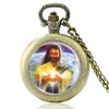 Pocket Watches Classic Antique Jesus Design Glass Cabochon Quartz Watch Vintage Men Women Pendant Necklace Chain Hours Clock