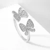 Anneaux de mariage uilz Butterfly de couleur argentée tendance ouverte pour les femmes en cuivre zircon anneau ajusté amitié de fiançailles