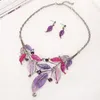 Серьги ожерелья устанавливают фиолетовые эмалевые листья листья подвесной серьги мода листья хрустальных украшений