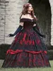 Gothique Rouge Et Noir Victoria Robes De Bal Hors Épaule Dentelle Appliques Perlées Vintage Soirée Robes De Bal Corset Princesse Duchesse Occasion Formelle Robe CL1623