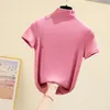 Dames T -shirts Half Turtleneck Solid Basic Shirt Women 2022 Zomer Strekte mouw Slim T -shirt Femme Fashion Tops