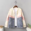 Damenjacken Mode Denim Patchwork Reißverschluss Mantel Frauen Casual Kontrastfarbe Lose Oberbekleidung Femme Langarm Bomberjacke G1066