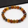 Link Bracelets Natural Stone Men Unique Tiger Eye Ston Beaded Bracelet Hematite & Black Obsidian Magnet Male GB006