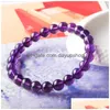 Perlé 8Mm Rond Brin Forme Verre Violet Améthyste Cristal Pierres Précieuses Perles Bracelet Pour Homme Femme Bracelets Stretch 1135 Q2 Drop Del Dhy7W