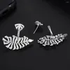 Orecchini a bottone GODKI Luxury 3 Tone Feather Leaf per le donne Wedding Cubic Zircon Crystal African Dubai Bridal Earring Drop