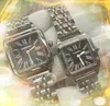 Couple Femmes Hommes Simple Cadran Carré Romain Montres Mouvement À Quartz Super Lumineux Popuar Tank Série Deux Broches En Acier Inoxydable Affaires Suisse Montre-Bracelet Cadeaux