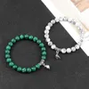 Strand 2pcs / set Couple Bracelets Hommes 8mm Naturel Oeil De Tigre Malachite Pierre Perles Coeur Aimant Bracelet Amitié Femmes Yoga Bijoux Cadeau