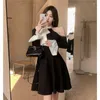 Robes décontractées Vestidos Mujer 2022 Vintage nœud hors de l'épaule noir Robe de soirée femmes automne hiver Robe plissée licou Sexy