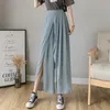 Kvinnors byxor Limiguyue Summer Korean Fashion Elegant Split Ruffle Chiffon Women Wide Leg Chic Chic Pleated High midjebyxor K2104