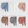 Women's Two Piece Pants Women Flannel Pajamas Soft Lingerie Sets Long Sleeve Top Round Neck Full T-shirt And Warm Home Underwear
