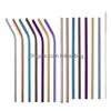 Drinking Straws 6X241Mm Stainless Steel Sts Reusable Colorf Metal St Cleaning Brush For Party Wedding Bar Drop Delivery Home Garden Dhtdt