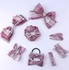 ヘアアクセサリー13pcs/set girls bows clip kids barrettes college style plaid hairpins rope children multicolors hairties