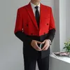 Men's Suits Men's Blazer Hombre Semi-Black Red White Double-Breasted Masculino Slim Wedding Prom Fashion Stitching Men