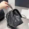 Mini Co Handle Caviar Totes Bag Schwarz-weißes Kalbsleder, gesteppt, silberne Metallbeschläge, Lederkette, klassische Umhängetaschen, Designer-Handtaschen mit mehreren Pochetten, 20/22 cm