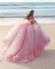 Pink Cloud 3d Flower Rose Brautkleider Langes Tüll geschwollene Rüschenrobe de Mariage Brautkleid sagte Mhamad Hochzeitskleid241e