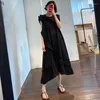 Casual Dresses 2022 Summer Women Kawaii Round Neck White Dress Korean Style Fashion Irregular Ladies Solid Color Loose Long