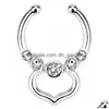 Pierścienie nosowe Studs Fashion Fake Septum Medical Titanium Pierścień przebijanie Sier Crystal Indian Ciało Clip For Women Girls Żyd Dhgarden Dhm1f