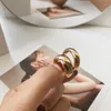 Cluster Rings GHIDBK 2022 Minimalist Street Style Irregular Gold/Silver Color Arc Glossy Stainless Steel Women Fashion Jewelry