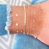 Anklets 2022 Summer Vintage Star Moon Water Drop Charm Chain for Women 6pcs/Set Sequins Beads Foot Jewelry Ankle Armband