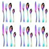 Dinnerware Sets 18/10 Stainless Steel 24 Piece Mirror Polished Colorful Flatware Set Dinner Knife Fork Tea Spoon Service For 4 Utensil