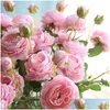 Fleurs décoratives Couronnes Artificielle Western Rose 3 Tête Pivoine Fête De Mariage Décor À La Maison Soie Matériaux Fleur Faux Drop Delivery Dhlce