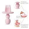 Dinyire Sets Silicone Lepoon Baby Leer Training Short Handle Supplement Soft Fork servies set
