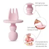 Ensembles de vaisselle cuillère en Silicone bébé apprendre à manger formation poignée courte supplément fourchette souple ensemble de vaisselle