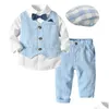 Clothing Sets Long Sleeves Boys Clothes Suits Toddler Kids Wedding Formal Party Striped 15 Years Baby Hat Vest Shirt Boy Drop Delive Dh9Xj