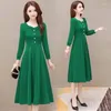 Vestidos casuais 2022 Moda Long Chiffon Dress Ladies Spring Autumn Mother coreana V Pescoço de mangas finas Mulheres Vestidos G1941