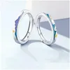 Cluster Rings Sole Memory Color Drip Glaze Couple Gift Wave Vow 925 Sterling Sier Femme Ouverture redimensionnable Sri962 Drop Delivery Jewel Dhfsw