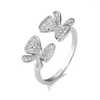 Anneaux de mariage uilz Butterfly de couleur argentée tendance ouverte pour les femmes en cuivre zircon anneau ajusté amitié de fiançailles