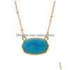 Pendant Necklaces Resin Oval Druzy Necklace Gold Color Chain Drusy Hexagon Style Luxury Designer Brand Fashion Jewelry For Drop Deli Dh4Un