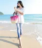 Abendtaschen Schöne gestrickte Strohtasche Sommer Blume Böhmen Mode Damen Handtaschen Farbstreifen Schulter Strand Große Tasche