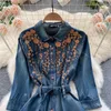 Casual Kleider Vintage Stickerei High-End-Damen Elegante Koreanische Lange Einreiher Denim Kleid Frauen Jean Lose Vestidos Weibliche Flut