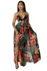 Abiti casual Stampa floreale Boho Maxi per le donne 2022 Summer Halter Backless High Split Holiday Dress Abiti da vacanza tagliati sexy