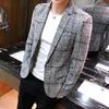 Men's Suits 2022 Men's Casual Plaid Suit Jacket Male Linen Business Self-cultivation Wedding Dress Party Coat Plus Size S-4XL